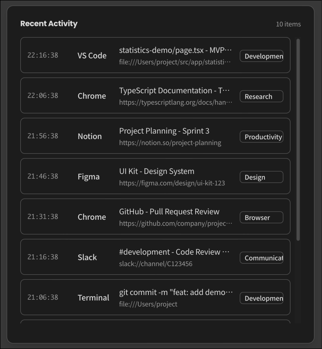 Recent Activity Log